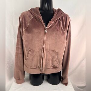 Womens Victoria Secret Y2K Mauve Velvet Full Zip Jacket W/ Hood Size Medium